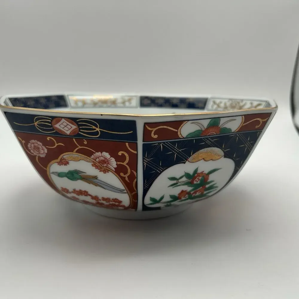 Vintage Andrea by Sadek Octagon Bowl Japanese Imari Style Gold Gilded 8‎ sided